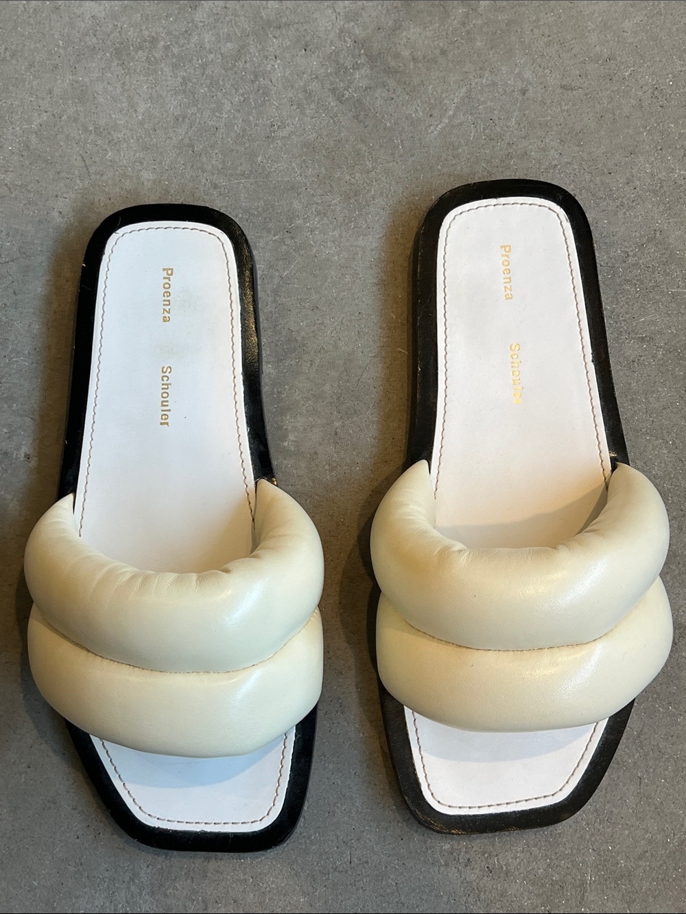 Proenza Schouler Cream Padded Slide Mules with Black Trim